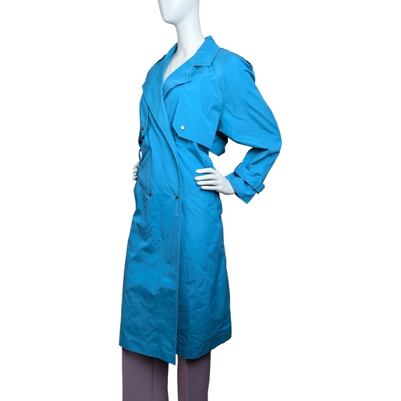 Vintage Teal Double-Breasted Trench Coat | 80s/90s VIPetites | Size M–L - Picture 4 of 8